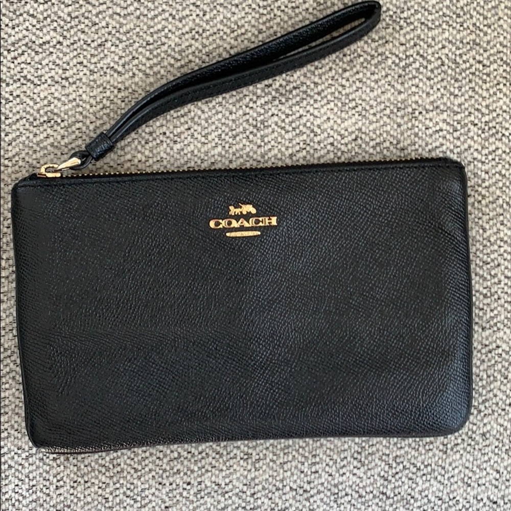 Coach Black Crossgrain Leather Wristlet